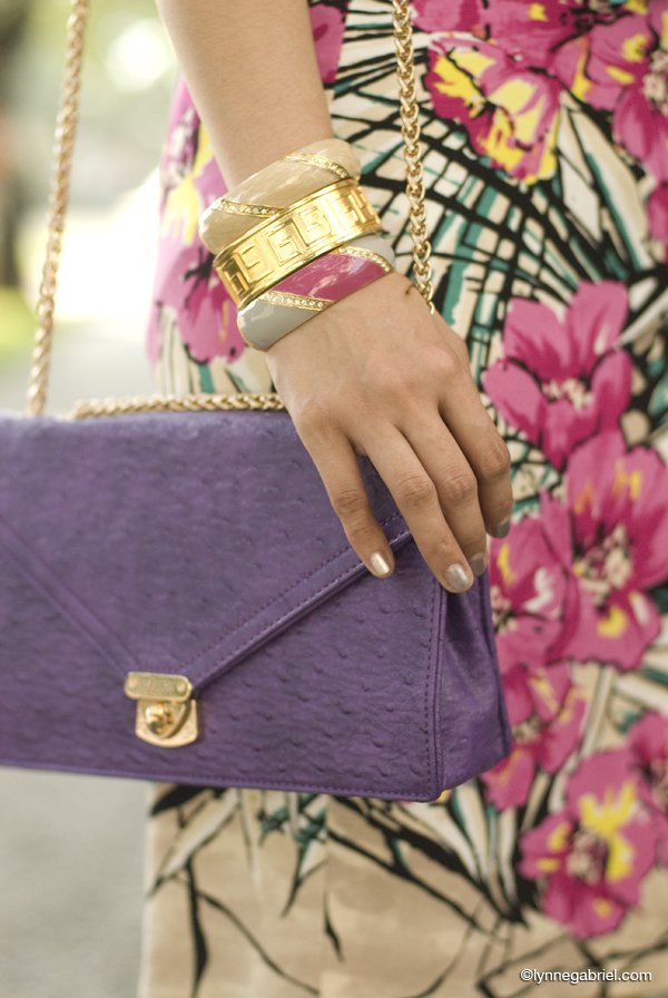 Purple Ostrich Skin Shoulder Bag