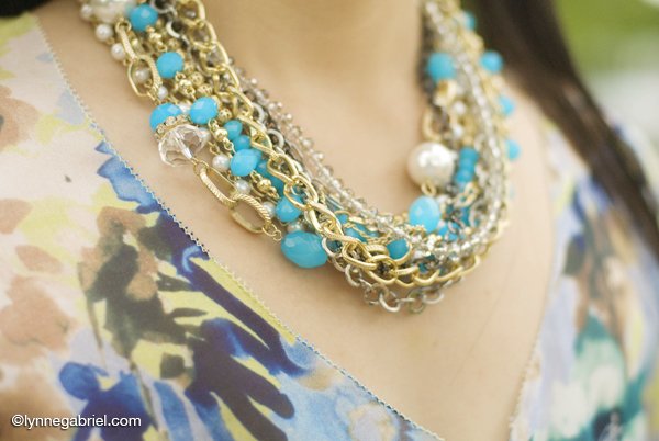 Peppermint Chic Turquoise and Gold Statement Necklace