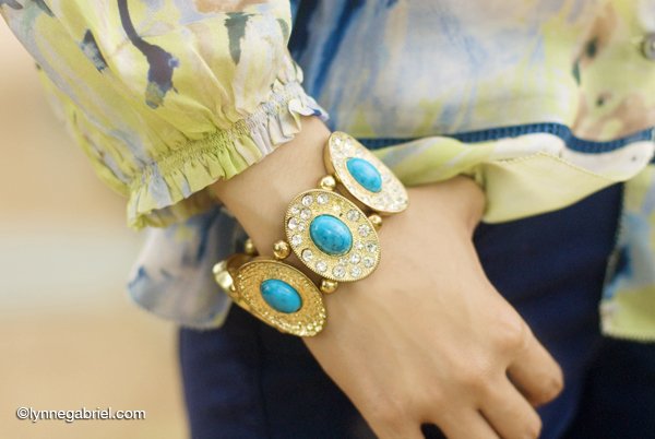 Turquoise and Gold Statement Bracelet