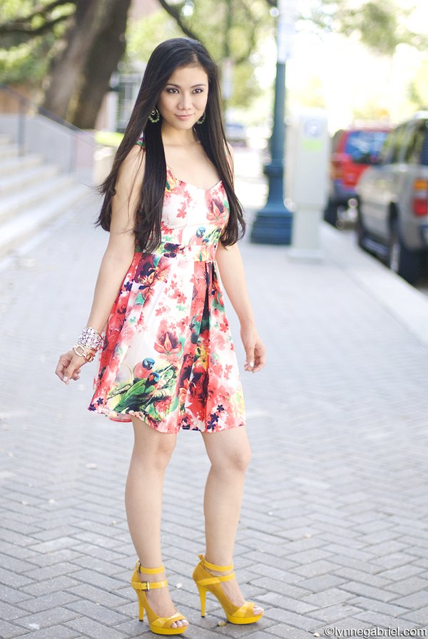 Romwe Floral Dress with Heart Open Back