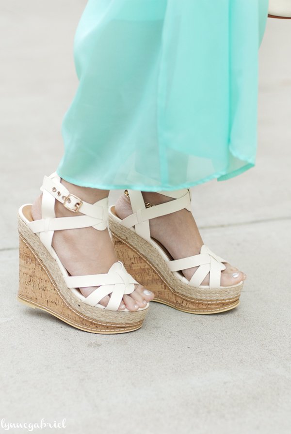 JustFab White Cork Wedges