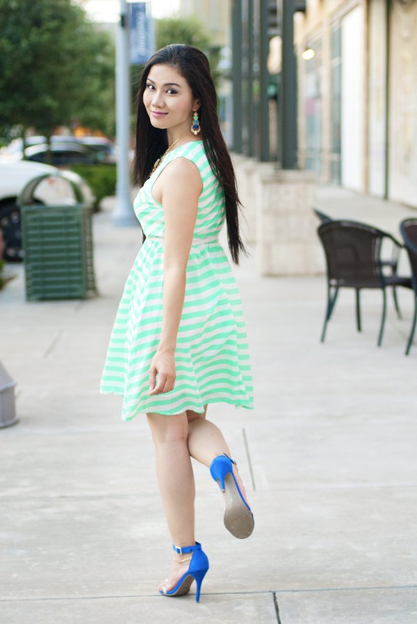 Mint and White Stripes Skater Dress