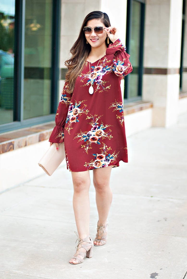 Fall Outfit Inspiration: How To Wear This Floral Burgundy Dress ...